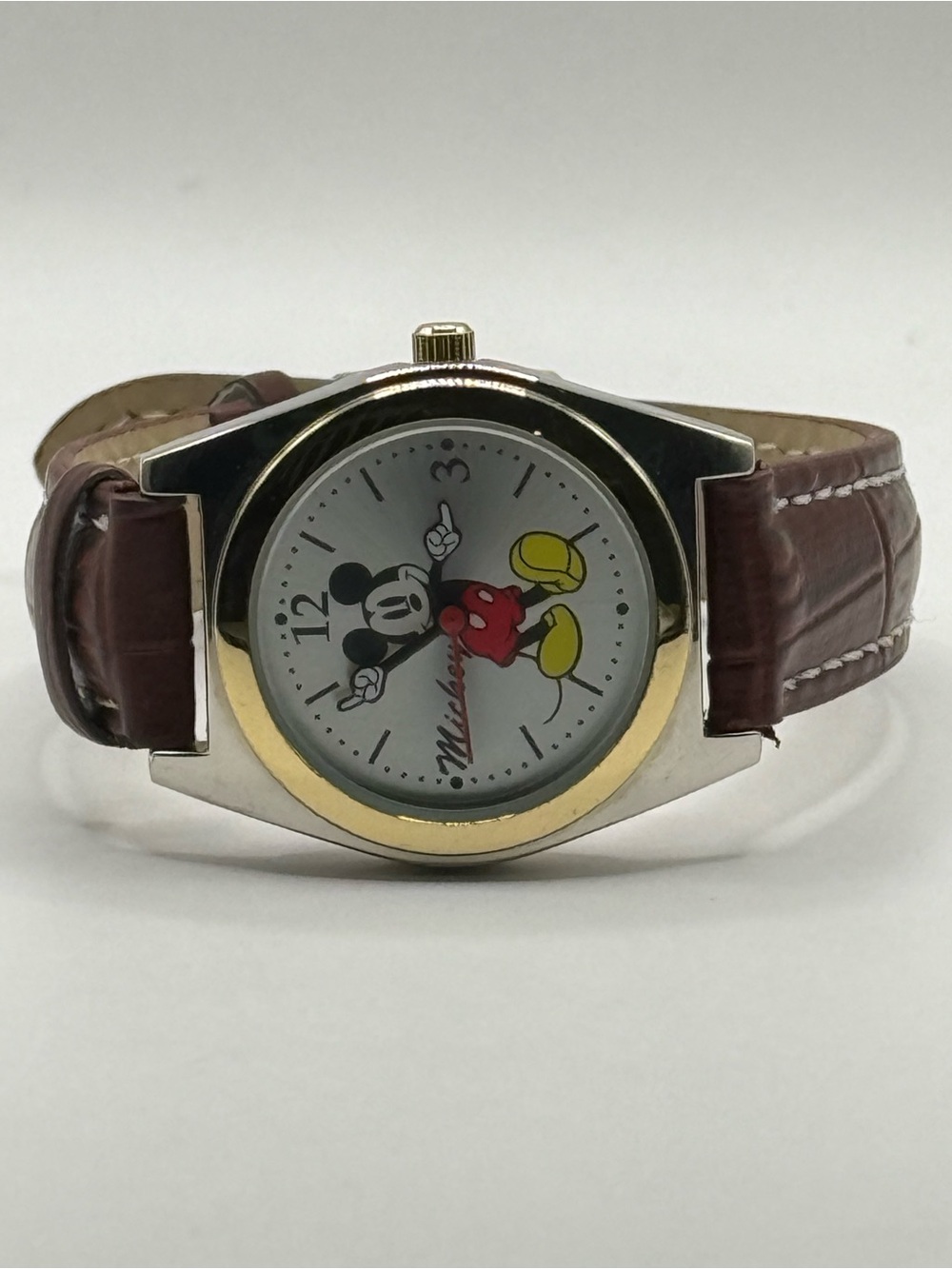 Disney Womens Watch 28mm Mickey Mouse MK613 Two Tone Brown Band (New Battery)